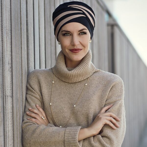 Lačná šatka, turbany na hlavu pre onkologických pacientov Shanti hnedočierny - taktrochainak.sk
