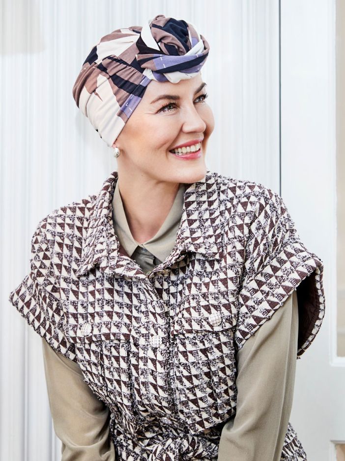 Turban pre onkologické pacientky Shakti Autumn Sculptures od Christine Headwear